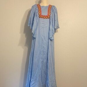 The Hippie Shake Blue Floral Embroidered Maxi Retro Vintage Style Dress Size 4